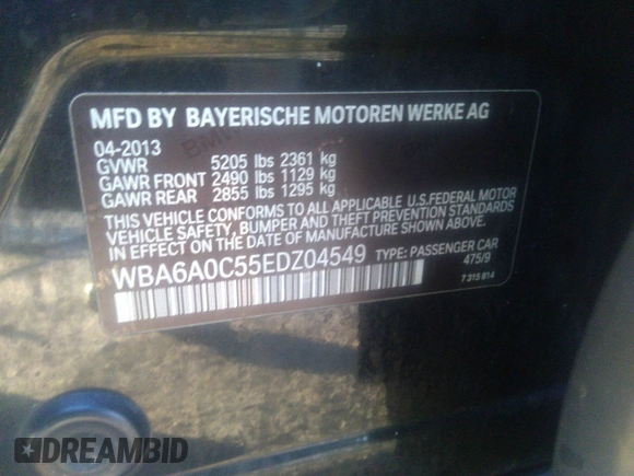 2014 BMW 6 Series 640i z VIN WBA6A0C55EDZ04549, wystawiony jako IAAI lot #41764155 z przebiegiem 154 705 mil mil oraz . Historia ofert i sprzedaży dostępna na DreamBid. Obrazek 9.