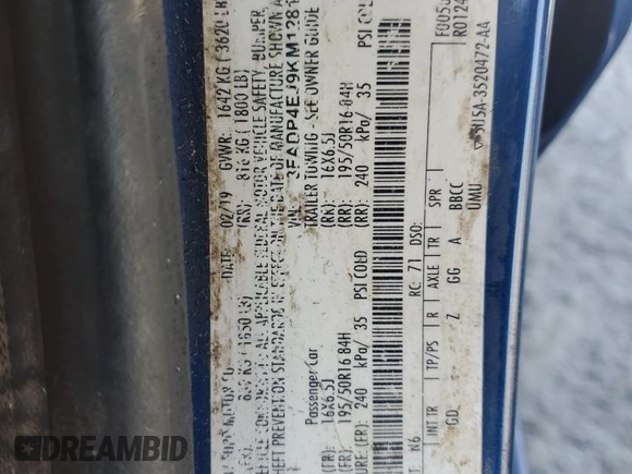 2019 Ford Fiesta SE with VIN 3FADP4EJ9KM128149, listed as a Copart auction lot 53608615 with 101,324 mi miles and Salvage title. Bid and sale history available at DreamBid. Image 12.