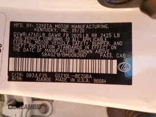 2021 Lexus ES with VIN 58AGZ1B19MU082667, listed as a Copart auction lot 80340464 with 82,447 mi miles and Salvage Title. Bid and sale history available at carsss.com. Image 12.