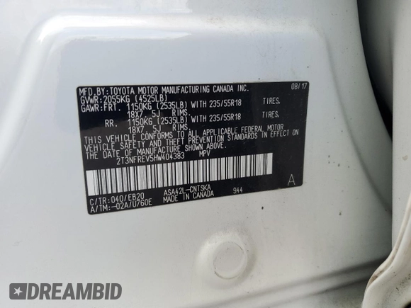 2017 Toyota RAV4 SE с VIN 2T3NFREV5HW404383, выставлен на аукционе Copart как лот 58600705 с пробегом 162 813 миль миль и Списание • Salvage title. История ставок и продаж доступна на DreamBid. Изображение 13.