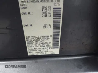 2022 Nissan Altima SR with VIN 1N4BL4CV2NN381039, listed as a IAAI auction lot 41831492 with Not Provided miles and . Bid and sale history available at DreamBid. Image 9.