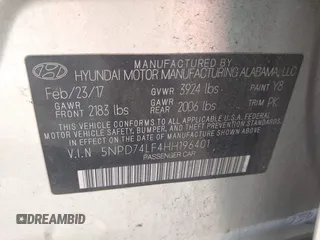 2017 Hyundai Elantra SE with VIN 5NPD74LF4HH196401, listed as a IAAI auction lot 42033328 with 119,747 mi miles and . Bid and sale history available at DreamBid. Image 9.