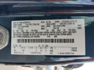 2020 Ford Escape Titanium Hybrid with VIN 1FMCU9DZ2LUC10252, listed as a Copart auction lot 56344755 with 31,382 mi miles and Salvage title. Bid and sale history available at DreamBid. Image 13.