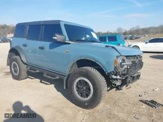 2023 Ford Bronco with VIN 1FMEE5DH3PLB53030, listed as a IAAI auction lot 41485605 with 38,808 mi miles. Bid and sale history available at carsss.com. Image 1.