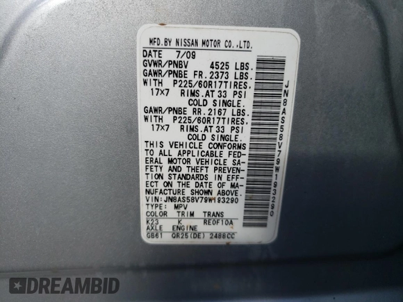 2009 Nissan Rogue SL with VIN JN8AS58V79W193290, listed as a Copart auction lot 87098934 with 59,999 mi miles and Salvage Title. Bid and sale history available at carsss.com. Image 13.