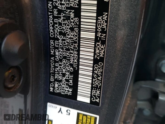 2018 Toyota Prius Two z VIN JTDKBRFU4J3058128, wystawiony jako Copart lot #83424624 z przebiegiem 87 440 mil mil oraz Szkoda całkowita • Salvage title. Historia ofert i sprzedaży dostępna na DreamBid. Obrazek 12.