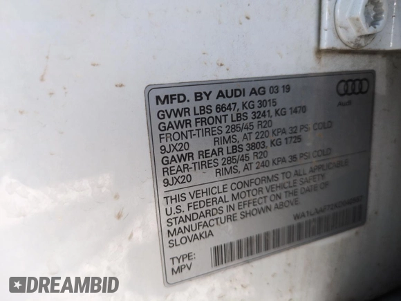 2019 Audi Q7 Premium Plus с VIN WA1LAAF72KD040557, выставлен на аукционе Copart как лот 60482815 с пробегом 62 048 миль миль и Списание • Salvage title. История ставок и продаж доступна на DreamBid. Изображение 13.