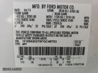 2015 Ford Explorer Sport with VIN 1FM5K8GT6FGC49753, listed as a Copart auction lot 52914555 with 141,082 mi miles and Salvage Title. Bid and sale history available at carsss.com. Image 14.