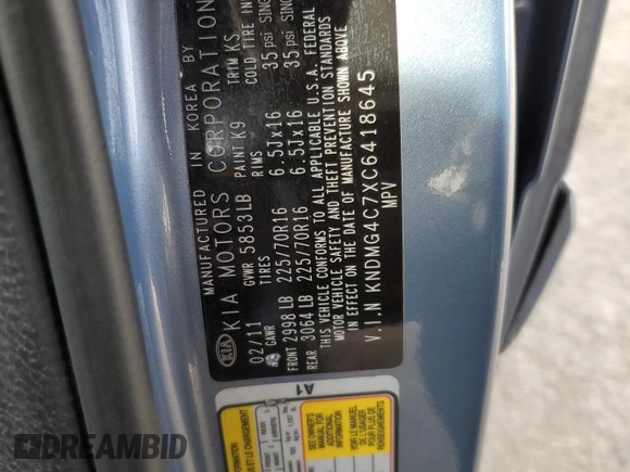 2012 Kia Sedona LX with VIN KNDMG4C7XC6418645, listed as a Copart auction lot 79535074 with 130,023 mi miles and Salvage Title. Bid and sale history available at DreamBid. Image 15.
