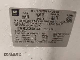 2017 GMC Acadia SLE with VIN 1GKKNKLAXHZ184594, listed as a IAAI auction lot 41501651 with 109,951 mi miles and . Bid and sale history available at DreamBid. Image 9.