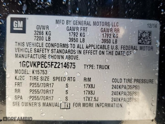 2015 Chevrolet Silverado 1500 LS with VIN 1GCVKPEC5FZ214675, listed as a Copart auction lot 81813964 with 73,970 mi miles and Salvage Title. Bid and sale history available at carsss.com. Image 13.