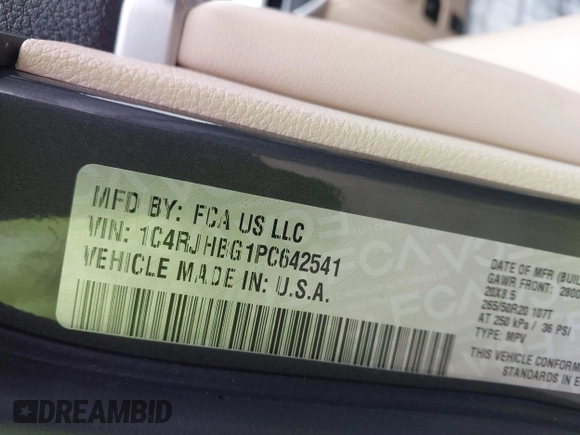 2023 Jeep Grand Cherokee Limited with VIN 1C4RJHBG1PC642541, listed as a IAAI auction lot 41959275 with 10,535 mi miles and . Bid and sale history available at DreamBid. Image 9.