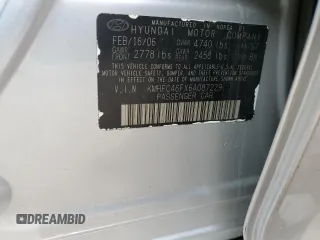 2006 Hyundai Azera SE with VIN KMHFC46FX6A087229, listed as a Copart auction lot 58816365 with Not provided miles and Non repairable. Bid and sale history available at DreamBid. Image 12.