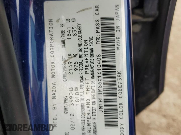 2012 Mazda 3 i Grand Touring с VIN JM1BL1M86C1610408, выставлен на аукционе Copart как лот 57628845 с пробегом 162 480 миль миль и Списание • Salvage title. История ставок и продаж доступна на DreamBid. Изображение 12.