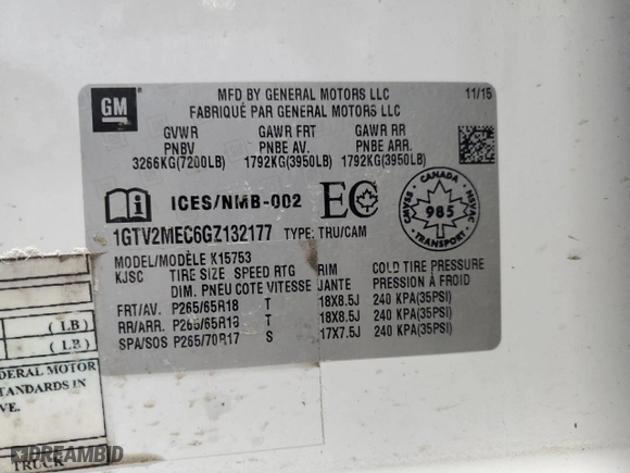 2016 GMC Sierra 1500 SLE with VIN 1GTV2MEC6GZ132177, listed as a Copart auction lot 49128175 with 105,959 mi miles and Salvage Title. Bid and sale history available at carsss.com. Image 13.
