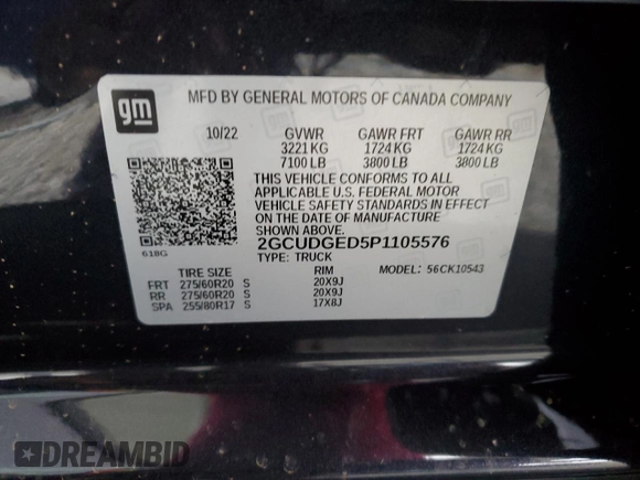 2023 Chevrolet Silverado 1500 LTZ with VIN 2GCUDGED5P1105576, listed as a Copart auction lot 45812305 with 54,760 mi miles and Salvage Title. Bid and sale history available at carsss.com. Image 12.