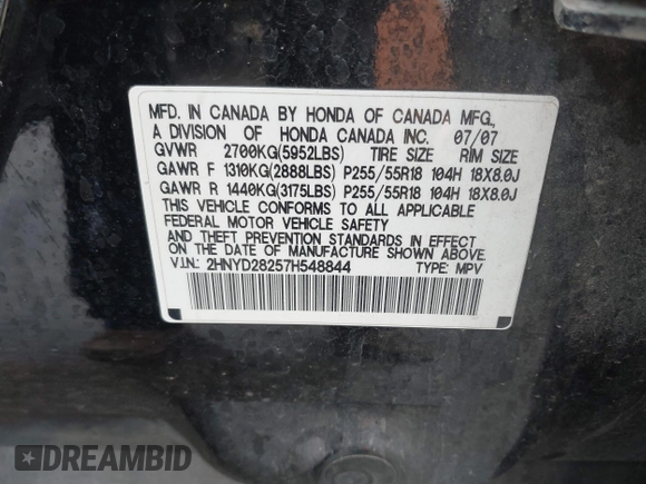2007 Acura MDX with VIN 2HNYD28257H548844, listed as a IAAI auction lot 41469488 with 234,515 mi miles. Bid and sale history available at carsss.com. Image 9.