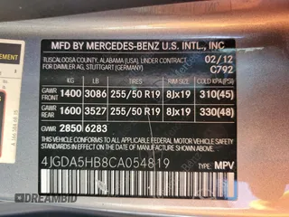 2012 Mercedes-Benz M 350 with VIN 4JGDA5HB8CA054819, listed as a Copart auction lot 49919665 with 167,669 mi miles and Salvage title. Bid and sale history available at DreamBid. Image 13.