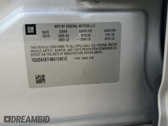 2011 Cadillac CTS with VIN 1G6DA5EY4B0134610, listed as a Copart auction lot 57307585 with 181,696 mi miles and Salvage title. Bid and sale history available at DreamBid. Image 12.