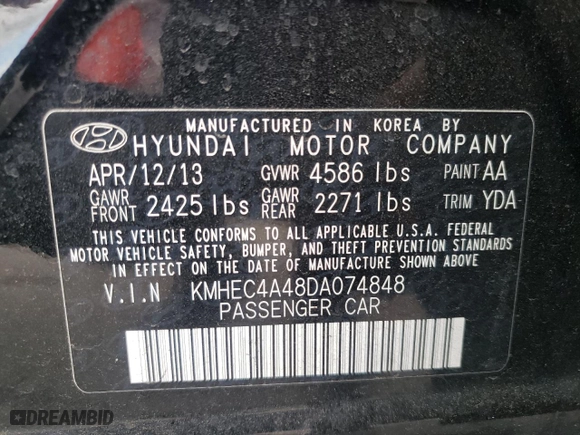 2013 Hyundai Sonata Hybrid Limited with VIN KMHEC4A48DA074848, listed as a Copart auction lot 50358075 with 100,975 mi miles and Salvage Title. Bid and sale history available at carsss.com. Image 12.