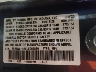 2020 Honda CR-V LX with VIN 7FARW1H2XLE007839, listed as a Copart auction lot 45573735 with 117,111 mi miles and Salvage Title. Bid and sale history available at carsss.com. Image 14.