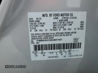 2025 Ford Explorer Platinum with VIN 1FMWK8HC6SGB57457, listed as a Copart auction lot 53721195 with 4,956 mi miles and Salvage title. Bid and sale history available at DreamBid. Image 13.