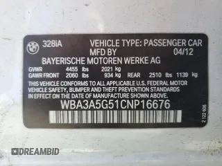 2012 BMW 3 Series 328i with VIN WBA3A5G51CNP16676, listed as a Copart auction lot 58172565 with 146,508 mi miles and Salvage title. Bid and sale history available at DreamBid. Image 13.