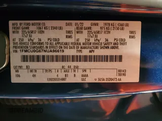 2022 Ford Escape SE z VIN 1FMCU0G67NUA96619, wystawiony jako Copart lot #60467595 z przebiegiem 30 336 mil mil oraz Szkoda całkowita • Salvage title. Historia ofert i sprzedaży dostępna na DreamBid. Obrazek 14.