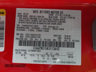 2022 Ford Mustang GT with VIN 1FA6P8CF5N5113642, listed as a IAAI auction lot 41951467 with 43,743 mi miles and . Bid and sale history available at DreamBid. Image 9.