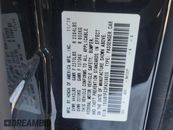2015 Acura TLX Tech with VIN 19UUB1F53FA008635, listed as a Copart auction lot 88539335 with 187,920 mi miles and Salvage Title. Bid and sale history available at carsss.com. Image 14.