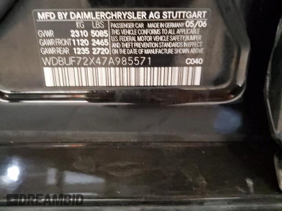 2007 Mercedes-Benz E-Class Sport 5.5L with VIN WDBUF72X47A985571, listed as a Copart auction lot 43975715 with 159,311 mi miles and Salvage Title. Bid and sale history available at carsss.com. Image 12.