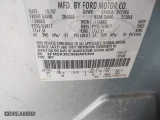 2008 Ford Edge SE with VIN 2FMDK36C98BA05394, listed as a IAAI auction lot 42004374 with 256,920 mi miles. Bid and sale history available at carsss.com. Image 9.