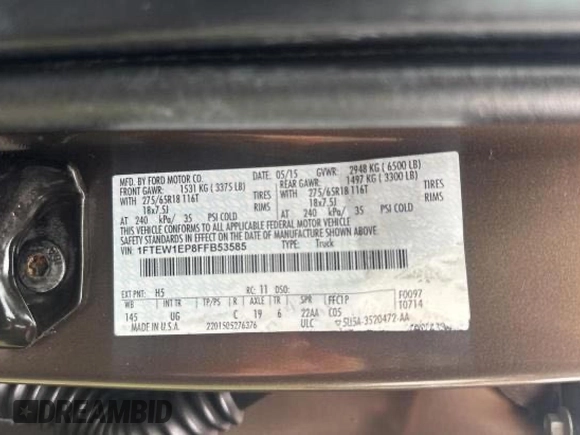 2015 Ford F-150 XLT with VIN 1FTEW1EP8FFB53585, listed as a Copart auction lot 60623205 with 173,762 mi miles and Clean title. Bid and sale history available at DreamBid. Image 10.