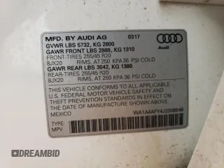 2018 Audi SQ5 Premium Plus with VIN WA1A4AFY4J2008646, listed as a Copart auction lot 47783603 with 63,074 mi miles. Bid and sale history available at carsss.com. Image 15.