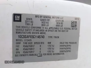 2012 Chevrolet Express Cargo Van with VIN 1GCSGAFX5C1145743, listed as a IAAI auction lot 42027282 with 202,770 mi miles. Bid and sale history available at carsss.com. Image 9.