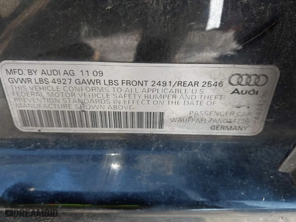 2010 Audi A4 2.0T Premium Plus with VIN WAUFFAFL7AN031716, listed as a IAAI auction lot 41851396 with 206,960 mi miles. Bid and sale history available at carsss.com. Image 9.