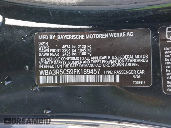 2015 BMW 4 Series 435i xDrive z VIN WBA3R5C59FK189457, wystawiony jako IAAI lot #41717989 z przebiegiem 116 402 mil mil oraz . Historia ofert i sprzedaży dostępna na DreamBid. Obrazek 9.