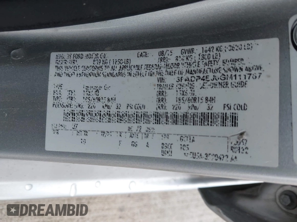 2016 Ford Fiesta SE with VIN 3FADP4EJ6GM111767, listed as a IAAI auction lot 41843978 with 109,294 mi miles. Bid and sale history available at carsss.com. Image 9.