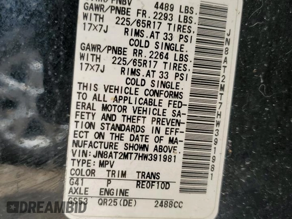 2017 Nissan Rogue SV with VIN JN8AT2MT7HW391981, listed as a Copart auction lot 64074304 with 109,942 mi miles and Salvage Title. Bid and sale history available at carsss.com. Image 14.
