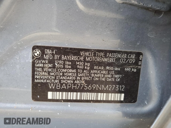 2009 BMW 3 Series 328i z VIN WBAPH77569NM27312, wystawiony jako Copart lot #44302435 z przebiegiem 155 572 mil mil oraz Szkoda całkowita • Salvage title. Historia ofert i sprzedaży dostępna na DreamBid. Obrazek 14.
