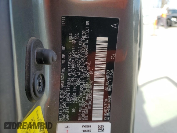 2012 Toyota Sienna LE AAS with VIN 5TDKK3DC4CS198592, listed as a Copart auction lot 49094425 with 113,365 mi miles and Salvage Title. Bid and sale history available at carsss.com. Image 14.