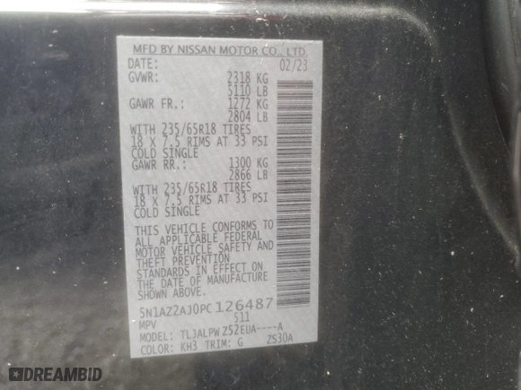 2023 Nissan Murano S with VIN 5N1AZ2AJ0PC126487, listed as a Copart auction lot 85316084 with 50,115 mi miles and Salvage Title. Bid and sale history available at carsss.com. Image 13.