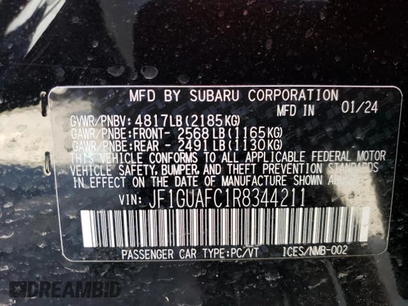 2024 Subaru Impreza Sport with VIN JF1GUAFC1R8344211, listed as a Copart auction lot 80745364 with 12,356 mi miles and Salvage Title. Bid and sale history available at carsss.com. Image 14.