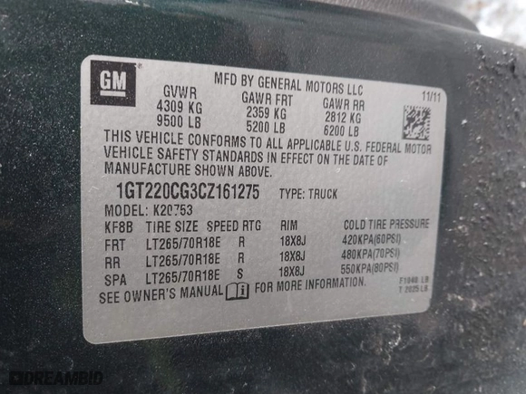 2012 GMC Sierra 2500HD SLE with VIN 1GT220CG3CZ161275, listed as a IAAI auction lot 41083313 with 89,320 mi miles. Bid and sale history available at carsss.com. Image 9.