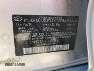 2017 Hyundai Sonata 2.4L z VIN 5NPE24AF6HH539683, wystawiony jako Copart lot #58068535 z przebiegiem 46 585 mil mil oraz Czysty tytuł • Clean title. Historia ofert i sprzedaży dostępna na DreamBid. Obrazek 12.