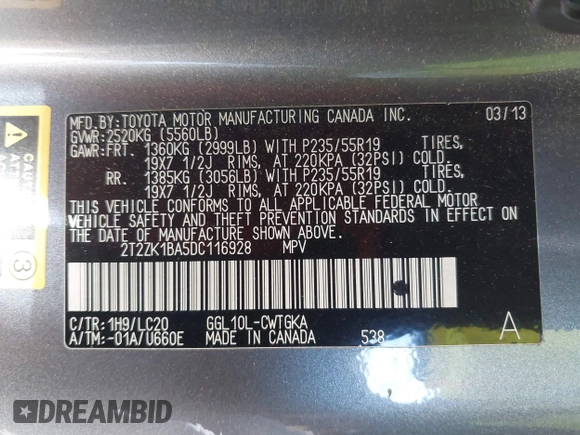 2013 Lexus RX 350 z VIN 2T2ZK1BA5DC116928, wystawiony jako IAAI lot #42237685 z przebiegiem 113 568 mil mil oraz . Historia ofert i sprzedaży dostępna na DreamBid. Obrazek 9.