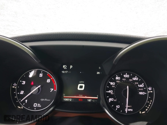 2017 Alfa Romeo Giulia with VIN ZARFAEBN5H7540188, listed as a IAAI auction lot 41619098 with 106,512 mi miles. Bid and sale history available at carsss.com. Image 7.