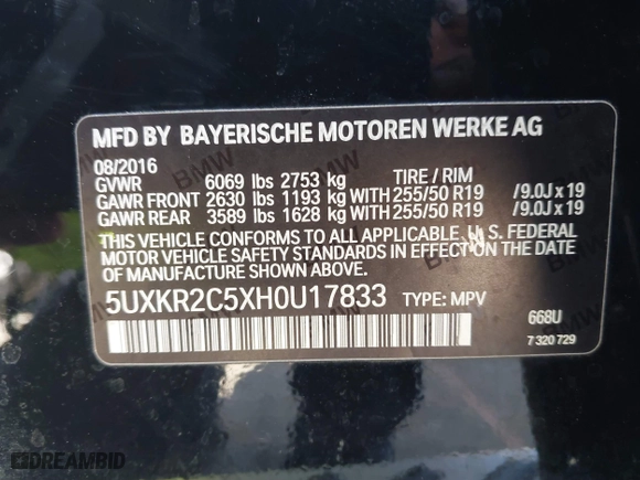 2017 BMW X5 sDrive35i with VIN 5UXKR2C5XH0U17833, listed as a IAAI auction lot 41856074 with 115,666 mi miles. Bid and sale history available at carsss.com. Image 9.