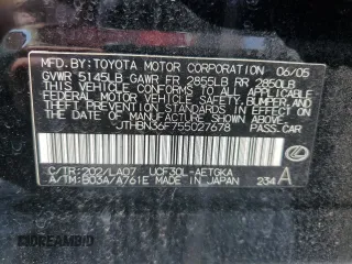 2005 Lexus LS 430 with VIN JTHBN36F755027678, listed as a Copart auction lot 48911105 with 222,379 mi miles and Salvage Title. Bid and sale history available at carsss.com. Image 15.