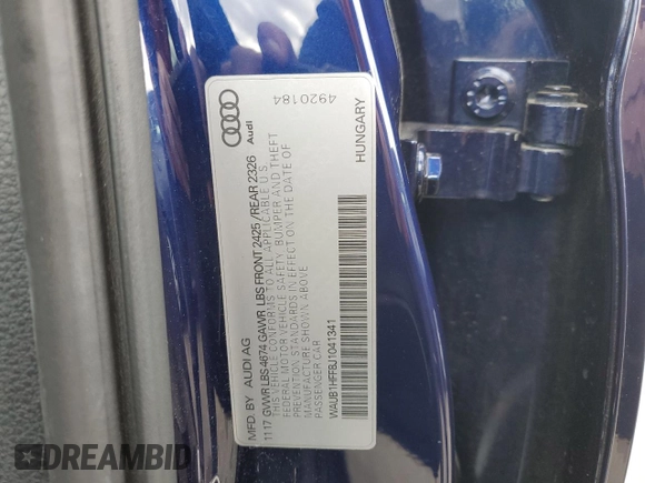 2018 Audi S3 z VIN WAUB1HFF8J1041341, wystawiony jako Copart lot #63897582 z przebiegiem 32 394 mil mil oraz . Historia ofert i sprzedaży dostępna na DreamBid. Obrazek 10.